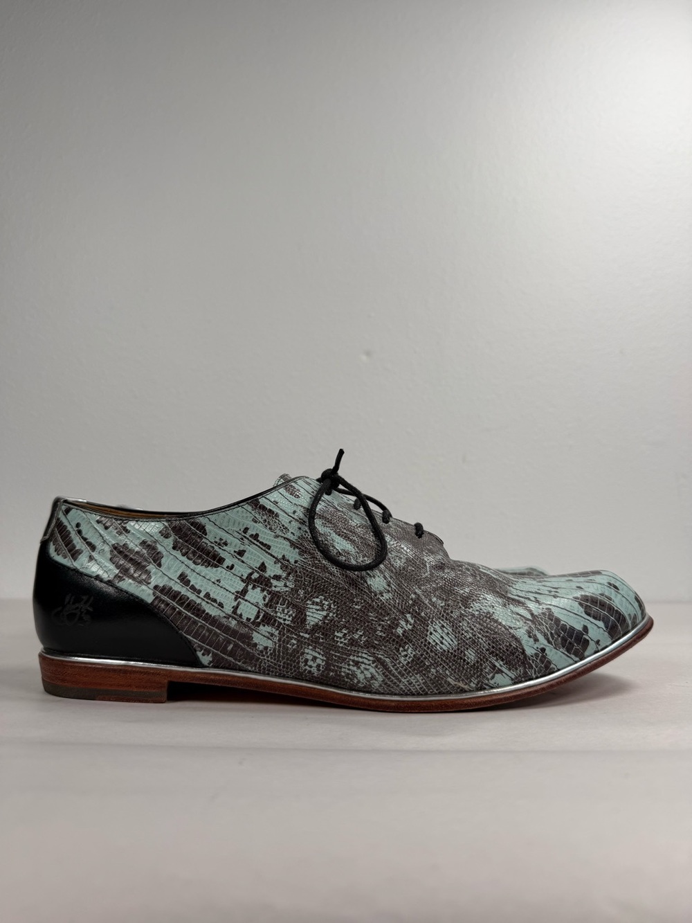 John Fluevog Shoes Women’s Size 10.5 Turquoise Lizard Leather Lace-up Flats